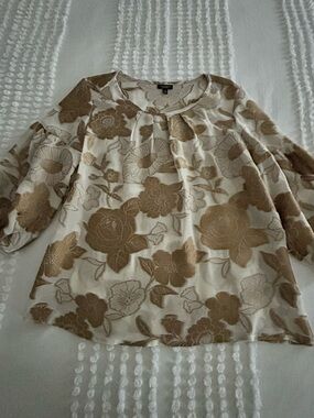 Talbots Cream & Gold Metallic Floral Blouse